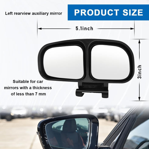 Blind Spot Mirror, Double Glass Convex Rearview Mirror, Adjustable HD Wide Angle Auxiliary Side View Mirror with Frame for Most Vehicles, Universa...