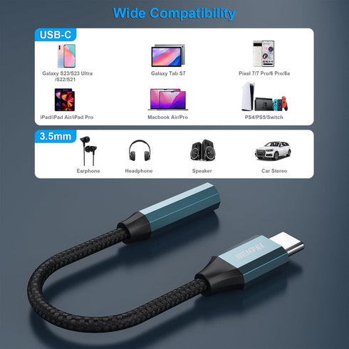 BENFEI USB C to Audio Jack Adapter with DAC chipset, USB-C to 3.5mm Female Headphone Compatible with iPhone 15 Pro Max/15 Pro/15, Samsung Galaxy S...
