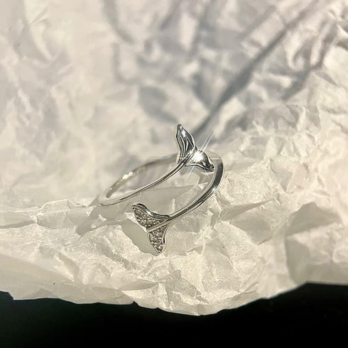 Couple Mermaid Ring 925 Sterling Silver Cubic Zirconia Open Statement Rings Wrap Finger Band Engagement Promise Stacking Ring Bands Adjustable Jew...