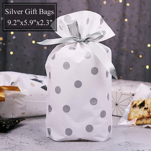 Enjonar 24pcs Treat Bags Party Favor Bags Silver Gift Bag Plastic Drawstring Bag for Candies Goodies Gift Wrapping...