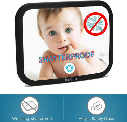 Baby Car Mirror Most Stable Backseat Mirror with Premium Matte Finish,Ultra High Definition PMMA Material, Secure and Shatterproof,Black...