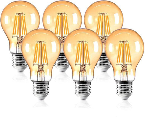 A60 LED Bulb 6W Edison Vintage Light Bulbs 60 Watt Equivalent Dimmable E26 Base Light Warm Yellow 2200K Bulb 600 Lumen Amber Glass Antique Globe L...