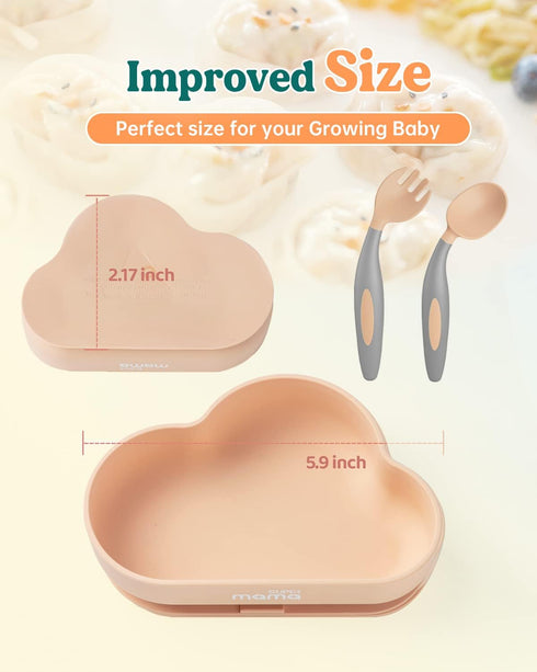 SUPERMAMA Suction Silicone Baby Feeding Set, 2 in 1 Baby Silicone Suction Bowls and Spoons, BPA Free, Infant Babies and Toddler Self Feeding Led W...