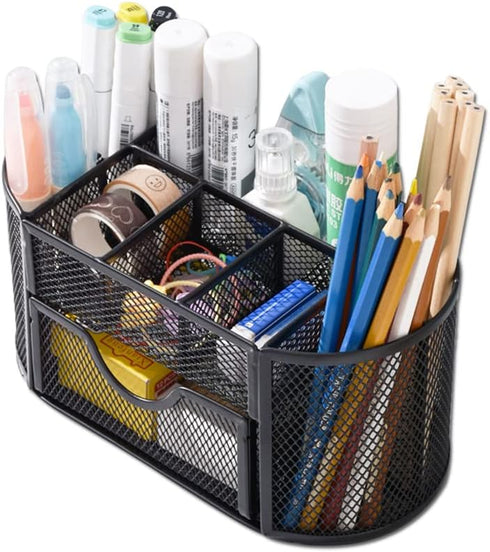 AUSTARK Desk Organizer Stationery Storage, Pencil Holder for Desk, Wire Mesh Office Supplies Desk Accessories & Workspace Organizers with 9 Compar...