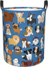 Cute Dogs Blue Round Laundry Hamper Storage Basket Toys Clothes Organizer Bin For Home Bathroom Bedroom Dorm Nursery, 38l...