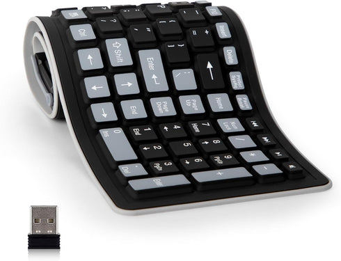 sungwoo Wireless Silicone Keyboard, 2.4GHz Wireless, Foldable Rollup Keyboard, Waterproof, Dustproof and Lightweight, Perfect for PC, Notebook, La...