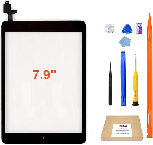 PUNG for iPad Mini 1/iPad Mini 2 Screen Replacement,A1432 A1454 A1455 A1489 A1490, Touchscreen Digitizer (Black), with Home Button, Full Repair Ki...