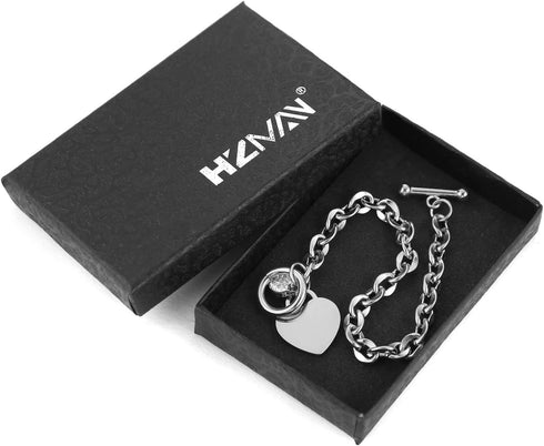 HZMAN Stainless Steel Silver/Rose/18k Gold Plated Zircon Heart Bracelet for Women Girls Romantic Gift Toggle Clasp Link Bracelets...