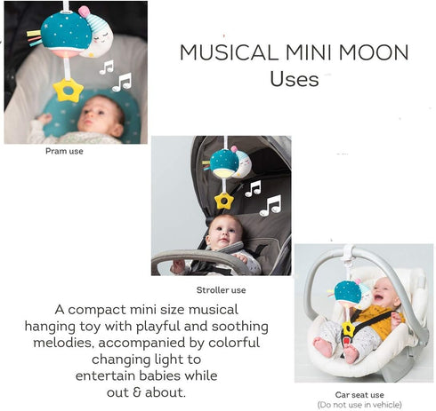 Taf Toys Musical Mini Moon, On-The-Go Pull Down Hanging Music and Lights Infant Toy | Parent and Baby’s Travel Companion, Soothe Baby, Keeps Baby ...