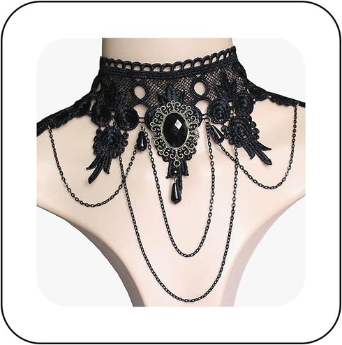 Boho Lace Choker Necklace Black Lace Tassel Necklace Choker Gothic Drape Crystal Lace Collar Necklace Vintage Black Cz Waterdrop Necklace Chain Je...