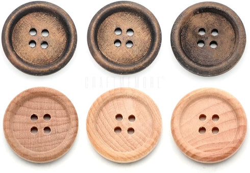 CRAFTMEMORE Wood Buttons 4 Holes Round Wooden Button for Garment Sewing DIY Crafts B08 (15mm, Dk.Brown 12pcs)...