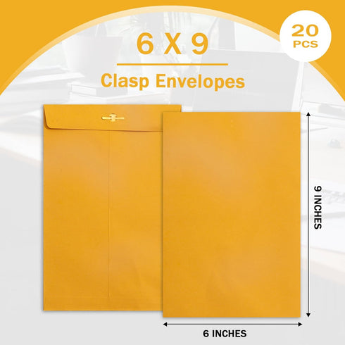 6x9 Clasp Envelopes - 20 Pack, Goefun Manila Envelopes 6x9, 100GSM Heavy Kraft Paper, Brown Yellow Mailing Envelopes 6x9...