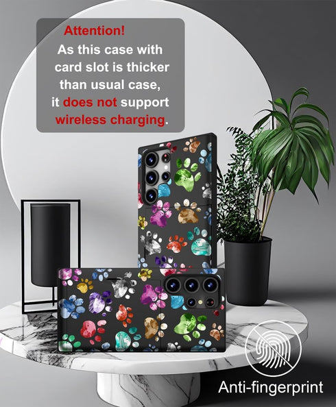 Compatible with Samsung Galaxy S24 Ultra Case Cute with Card Holder/Slim Wallet Phone Case for Women Galaxy S24 Ultra/Colorful Doodle Paws Dog Cra...