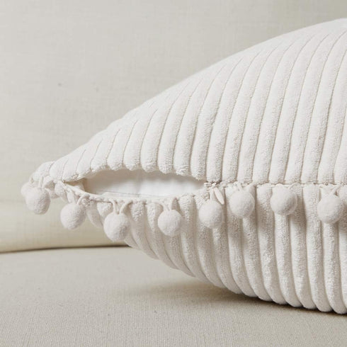 Fancy Homi 2-Pack Cream Corduroy Pom Pom Throw Pillow Covers, 18x18 Inch...