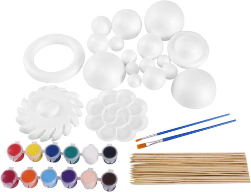 72 Pcs Solar System Model Foam Balls Kit includes Mixed Sizes Polystyrene Craft Foam Bamboo Sticks Color Pigments Paint Tray Palettes Picture Plat...