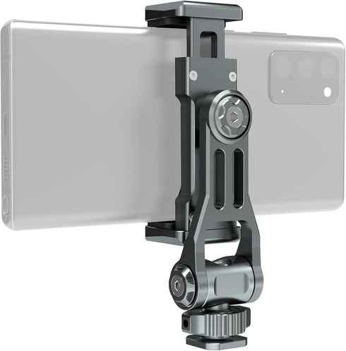 Phone Mount for Camera Hot Shoe, Aluminum Camera Hot Shoe Phone Holder with 2 Additional Cold Shoe Mounts, 360°Adjustable Phone Holder for iPhone ...