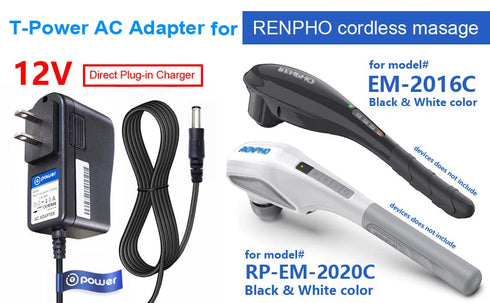 T-POWER Charger for Renpho RP-EM-2020C EM-2016C 2016 RF-EM2018C EM-2018C Cordless Hand Held Deep Tissue Percussion Massager Ac Dc Adapter Power Su...