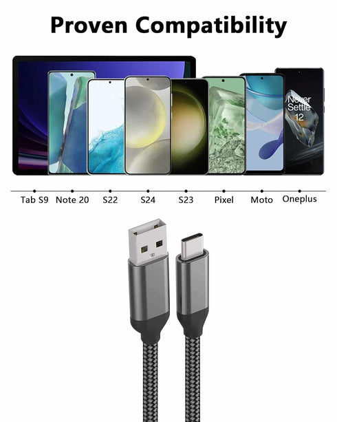 10FT USB C Cable 2PACK, Charge iPhone 15 16 Pro Max, iPad Pro, Fast Charging, Nylon Cord for Samsung Galaxy S24 S23 S22 S21 S20 S10, Note 20 10, T...