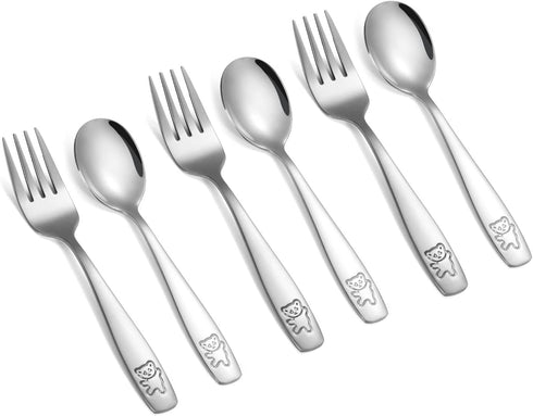 Pimoys 6 Pieces Toddler Utensils Kids Silverware Stainless Steel Toddler Forks and Spoons Set, Metal Children's Safe Flatware Kids Cutlery Set, 3 ...