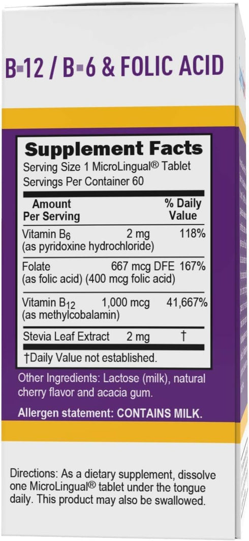 Superior Source No Shot Vitamin B12 Methylcobalamin (1000 mcg), B6, Folic Acid, Quick Dissolve MicroLingual Tablets, 60 Ct, Increase Energy, Healt...