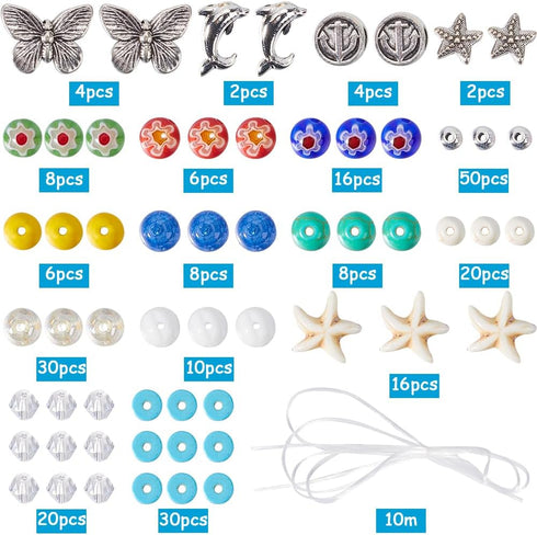 SUNNYCLUE 1 Box DIY 6 Sets Summer Beading Bracelet Making Kit Lampwork Beads Bulk Lucky Turquoise Beads Starfish Sea Animal Bead Hawaii Ocean Bead...