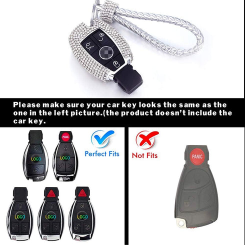 PGONE Car Key Fob Key Cover Key Chain Lady key ring with Bling Diamond crystals For Mercedes-Benz C E Class 2/3-button...