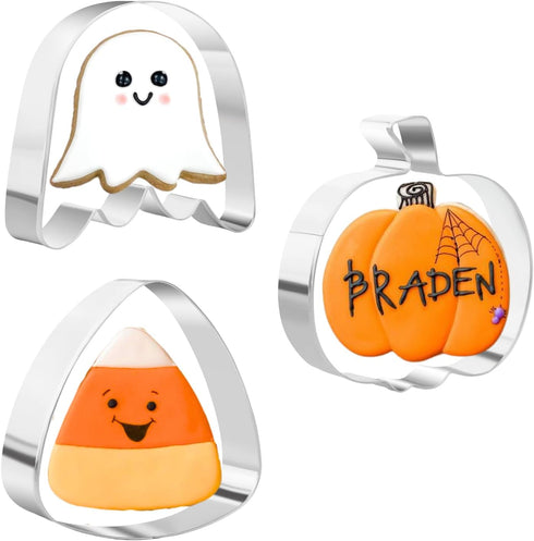 4" Halloween Cookie Cutters Set for Baking - Pumpkin, Ghost and Candy Corn Shape Large Stainless Steel Holiday Cutter...