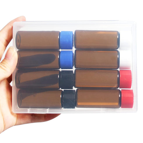 8 Pcs 20ml Glass Vials with Screw Caps, 4 Colors Caps, Amber Glass Vials, Leak-Proof Glass Bottle...