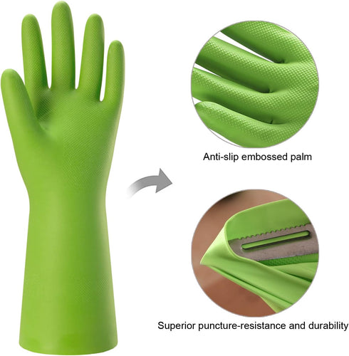Bamllum 3 Pairs Rubber Cleaning Gloves for Household - Reusable Dishwashing Gloves for Kitchen, Flexible Long-lasting & Waterproof (Medium, Green+...
