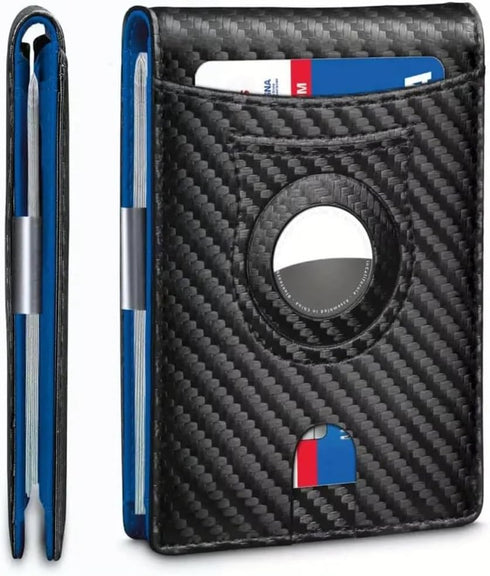 AirTag Wallet Men's RFID Blocking Bifold Leather Wallet Slim Minimalist Carbon Fiber...