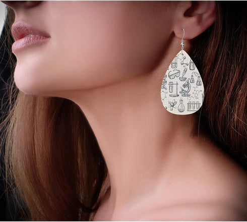 Deer Teardrop Earrings, Autumn Jungle Deer Mushroom Butterflies Flowers Double-Sided Dangle Earring For Women Friends, Lightweight Faux Leather Ea...