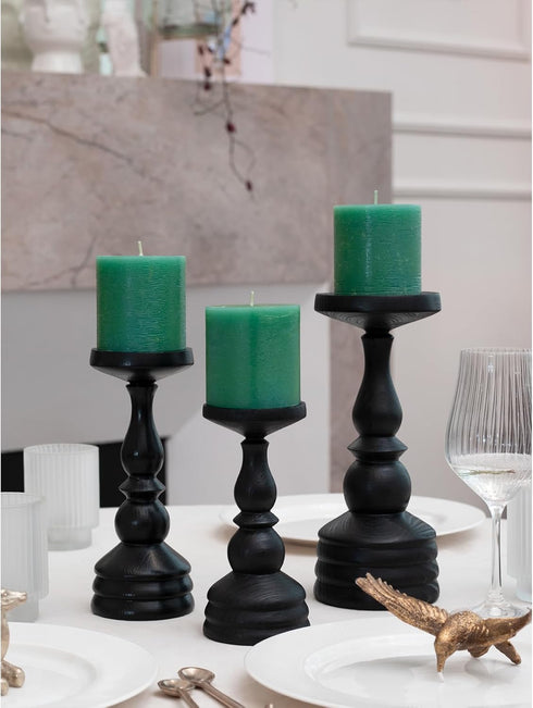CANDWAX 3x3 Pillar Candles Set of 3 - Rustic Unscented No Drip Green Candles for Home Decor, Weddings, Centerpieces...