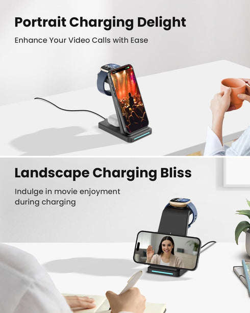 Wireless Charger for Fitbit Charging Station - GEEKERA 3 in 1 Phone Charger Stand for Fitbit Watch Sense 2/Sense/Versa 4/3, iPhone, Samsung, Googl...