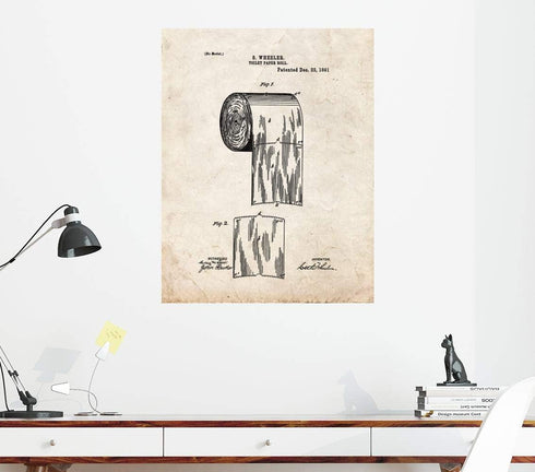 Toilet Paper Roll Patent Print Old Look (13" x 19") M11329...