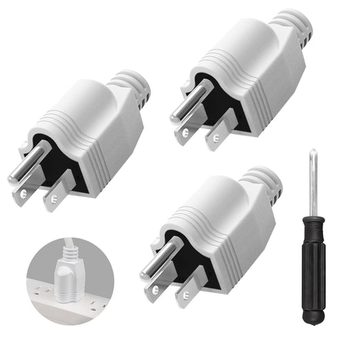 Nema 5-15P Replacement Plugs , 3 Pack Extension Cord Ends with 1 Screwdriver, 3 Prong Replacement Plug , Neutral Ground Bonding Plug, 3 Wire 15A 1...