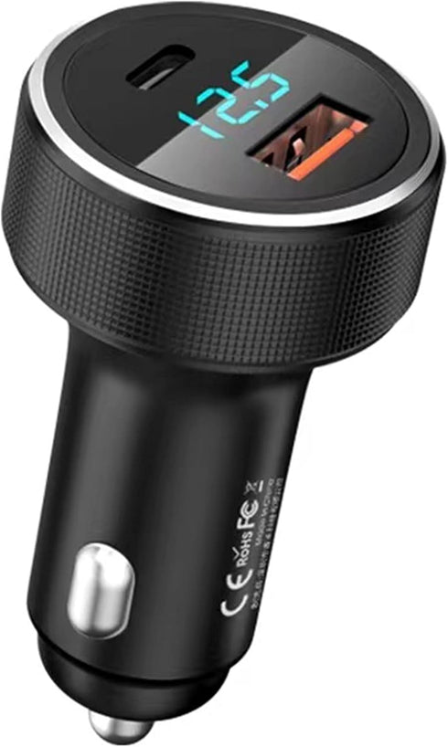 USB C Car Charger Adapter, Aluminum Shell and LED Voltage Display,58.5W Super Fast Charger USB C with 2-Port Compatible with iPhone 14 13 12, Sams...