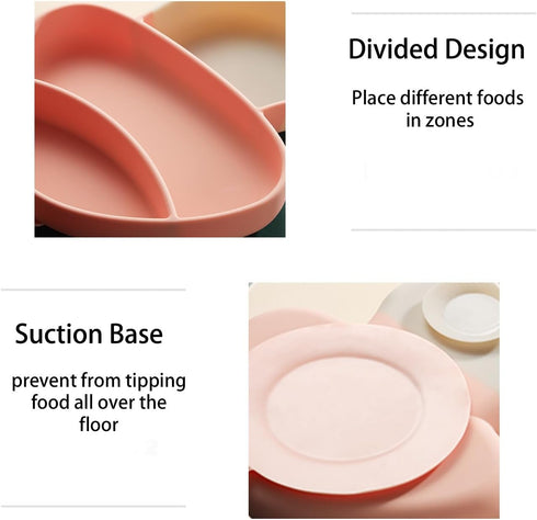 Silicone Suction Plate for Toddlers, Spoon, Fork, Baby Eating Essentials, Toddler plate and Utensils Set(Silicone Baby Feeding Set - Pink Mushroom...