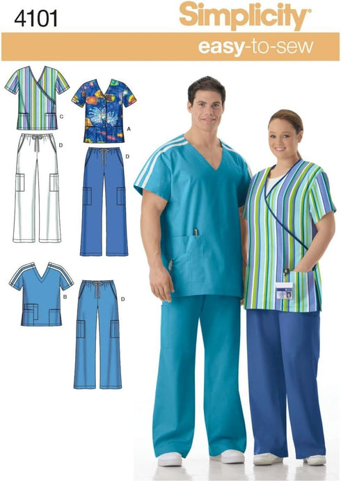Simplicity Easy To Sew Men and Women's Scrubs Sewing Pattern, Sizes XL-XXXL....