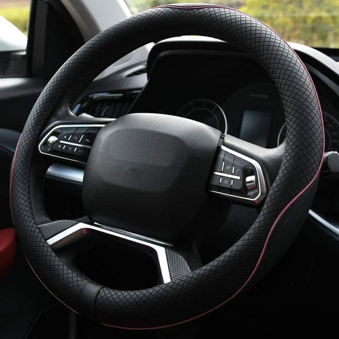 Microfiber Leather Steering Wheel Cover Anti-Slip Matte Finish Auto Car Wheel Cover Universal 15 Inch Wheel Cover for Car Embossing Pattern (Pink ...