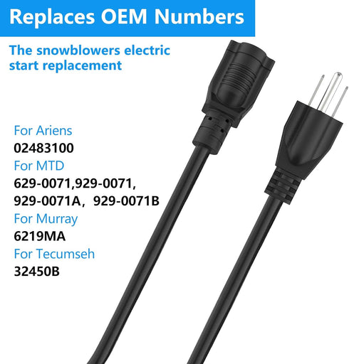Snowblower Start Cord Replacement Parts 929-0071b Compatible with Ariens and MTD Electric Snow Blower - 9.8ft Starter Power Cord Accessories...