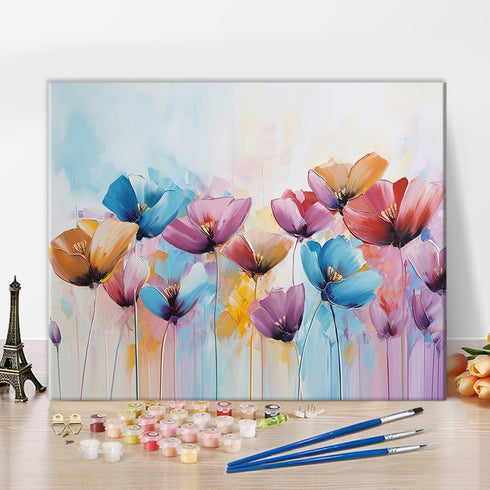 Rebotipy Flowers DIY Paint by Numbers for Adults, Abstract Painting by Numbers Kits with 3 Paintbrushes and Acrylic Pigment 16X20 Inch Flameless C...
