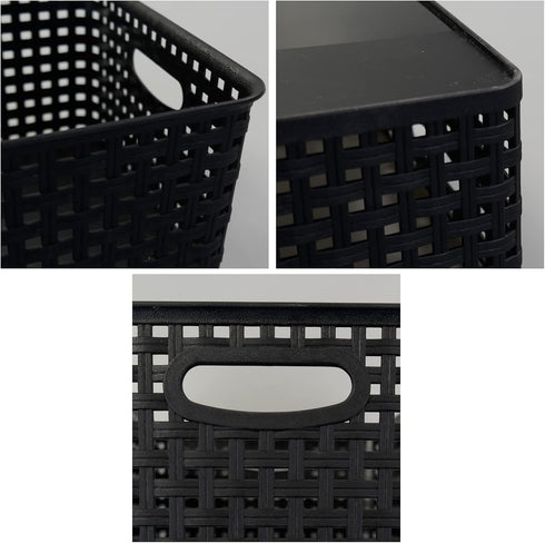 Asking 4-Pack Plastic Weave Storage Basket, Black Plastic Storage Baskets Organizing...