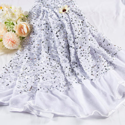 Sequin Fabric Silver White Velvet Sequin Fabric by The Yard Silver Glitter Fabric Sequin Fabric for Sewing Stretch Velvet Fabric with Sequin Silve...