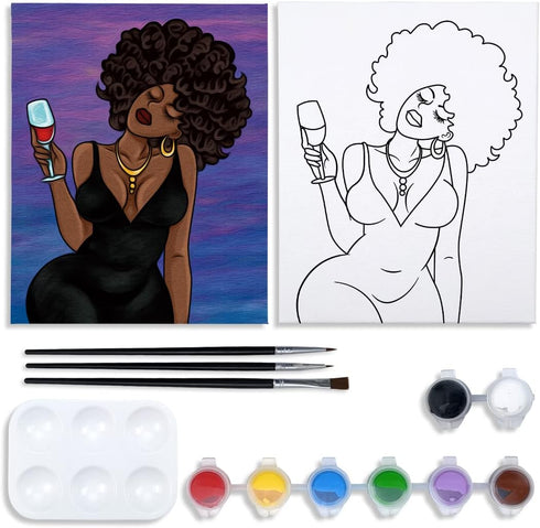 Canvas Painting Kit Pre Drawn Canvas for Painting for Adults Party Kits Paint and Sip Party Supplies 8x10 Canvas to Paint 8 Acrylic Colors,3 Brush...