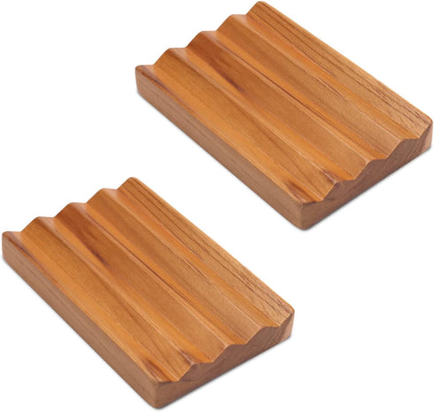 Teak Soap Dish for Shower Pack of 2 by HTB, Wood Decorative Bath Soap Holder Heightened Base Design to Keep Soap Dry in Kitchen, Bathroom, Sink, B...