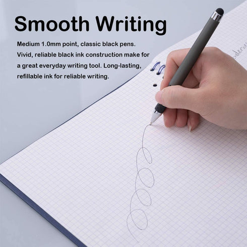 0.7mm Black Ink Gel Ink Rollerball Pens 2 in 1 Medium Point Pens with Stylus Work Pen Smooth Writing for Office Black gel pen (Dark Grey-18pack).....