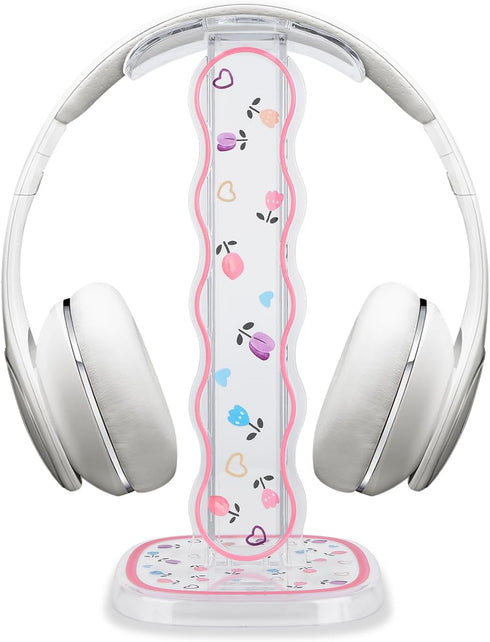 CamyCosy Headphone Stand Gaming Headset Holder for Desk,Clear Tulip Flowers Pattern Cellphone Stand Earphone Stand Desk Accessories for All Headph...