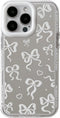 Love Heart Bow Plating Mirror Soft Phone Case Compatible with iPhone Case (Silver,iPhone 13 Pro)...