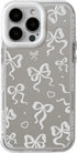Love Heart Bow Plating Mirror Soft Phone Case Compatible with iPhone Case (Silver,iPhone 13 Pro)...