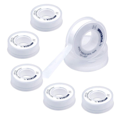 VCELINK PTFE Plumbers Tape 6-Pack, Industrial Water Sealant Thread Tape, 520" Length, 1/2" Width, Plumbing Teflon Tape for Shower Head and Pipe Th...